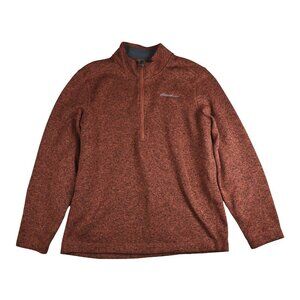 Eddie Bauer Mens 1/4 Zip Sweater Heathered Rust Orange Size Large EUC Hiking